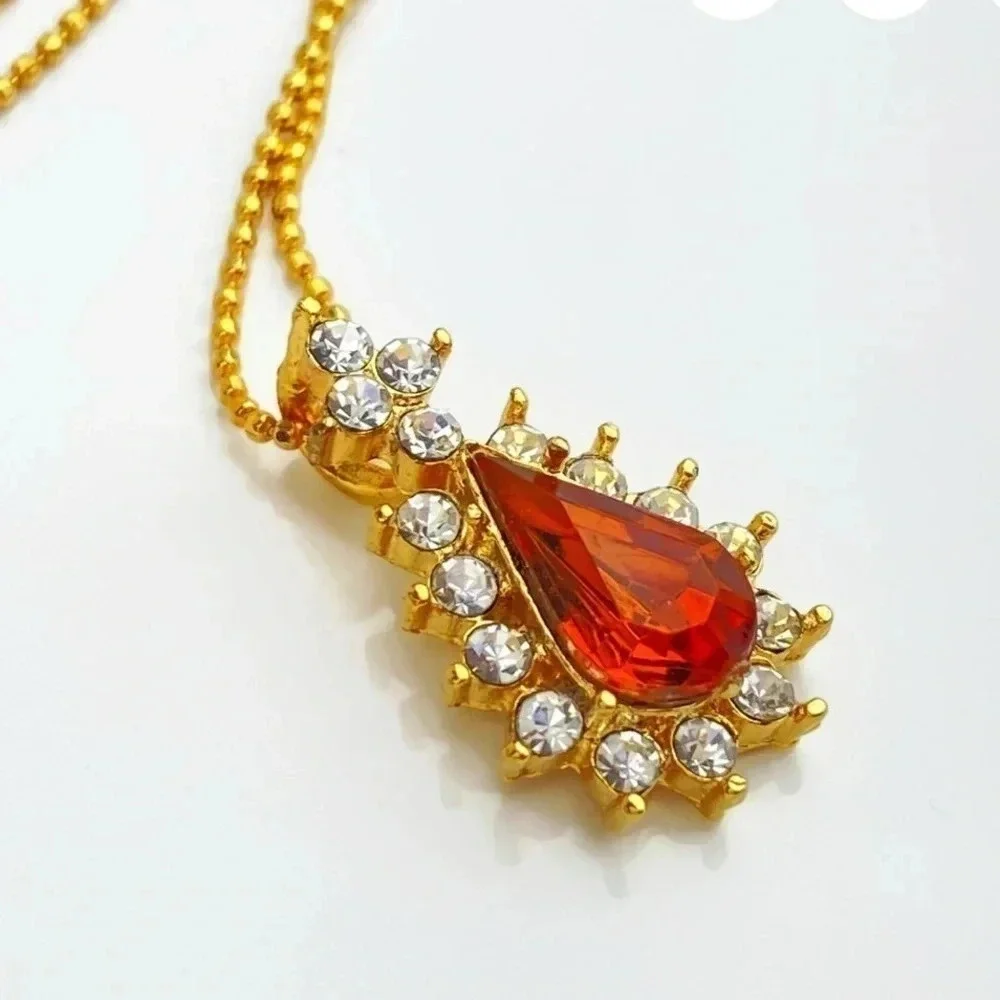 Vintage - Nina Ricci Gold Plated Citrine Glass & Rhinestone Necklace